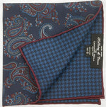 Holliday &amp; Brown
Hand-rolled&nbsp;&nbsp;
Holliday &amp; Brown for Cruciani &amp; Bella
100% Silk
Dark Blue, Light Blue and Red Wine
Double Faces
Paisley Motif&nbsp; Pocket Square
Handmade in Italy

32 cm X 32 cm
#10353