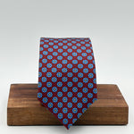 Cruciani &amp; Bella
100% Printed Silk&nbsp;
Tipped
Red Wine, Light Blue and Yellow Motif Tie
Handmade in Italy
8,5 cm x 148 cm
New Old Stock
