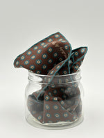 Holliday & Brown - Madder Silk - Brown. Light Blue and Beige Motif Pocket Square #10448
