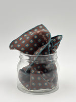Holliday & Brown - Madder Silk - Brown. Light Blue and Beige Motif Pocket Square #10448