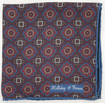 Holliday &amp; Brown
Hand-rolled&nbsp;&nbsp;
Holliday &amp; Brown for Cruciani &amp; Bella
100% Silk
Blue, Red, Light Blue and Brown
Double Faces
Motif&nbsp; Pocket Square
Handmade in Italy

32 cm X 32 cm
#10439