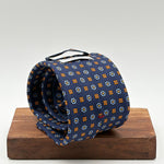 Cruciani &amp; Bella
100% Printed Silk&nbsp;
Tipped
Blue, Light Blue, Orange and Yellow Motif Tie
Handmade in Italy
8,5 cm x 148 cm
New Old Stock
#10519