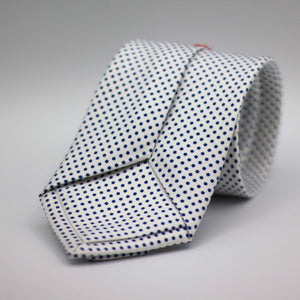 Cruciani & Bella 100% Silk Printed Self-Tipped White, Blue Pin Dots Tie Handmade in Rome, Italy. 8 cm x 150 cm