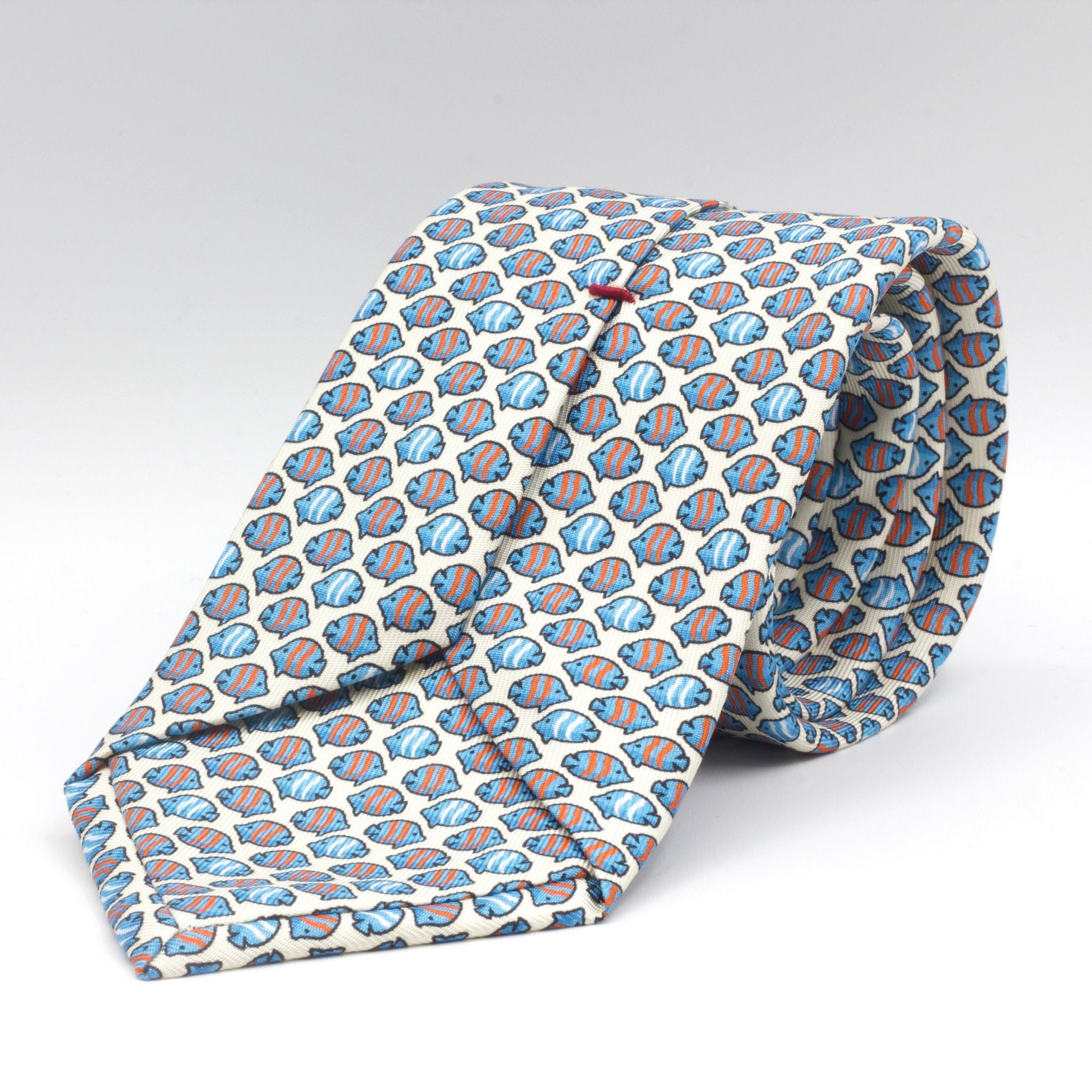 Cruciani & Bella - Silk - White,  Blue, White and Orange Fish Tie