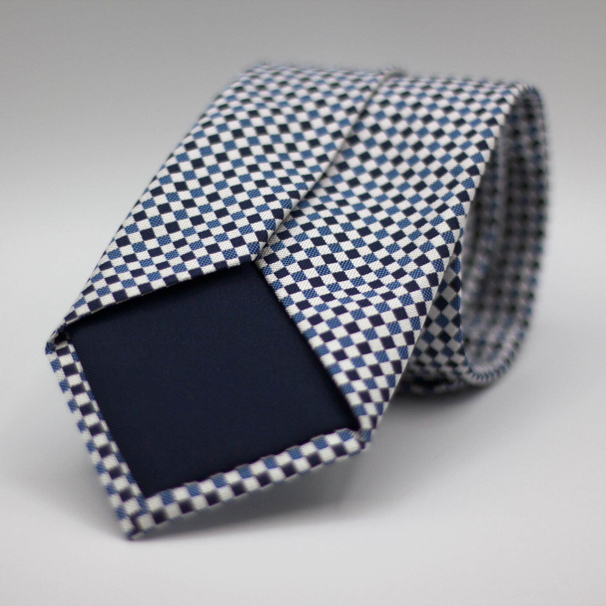 Cruciani & Bella 100% silk Tipped 3-Folds High White, Blue and Light Blue Optical Motif Tie Handmade in Como, Italy 8 cm x 150 cm