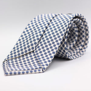 Holliday & Brown for Cruciani & Bella 100% printed Silk Self Tipped White, Blue motif tie Handmade in Italy 8 cm x 150 cm