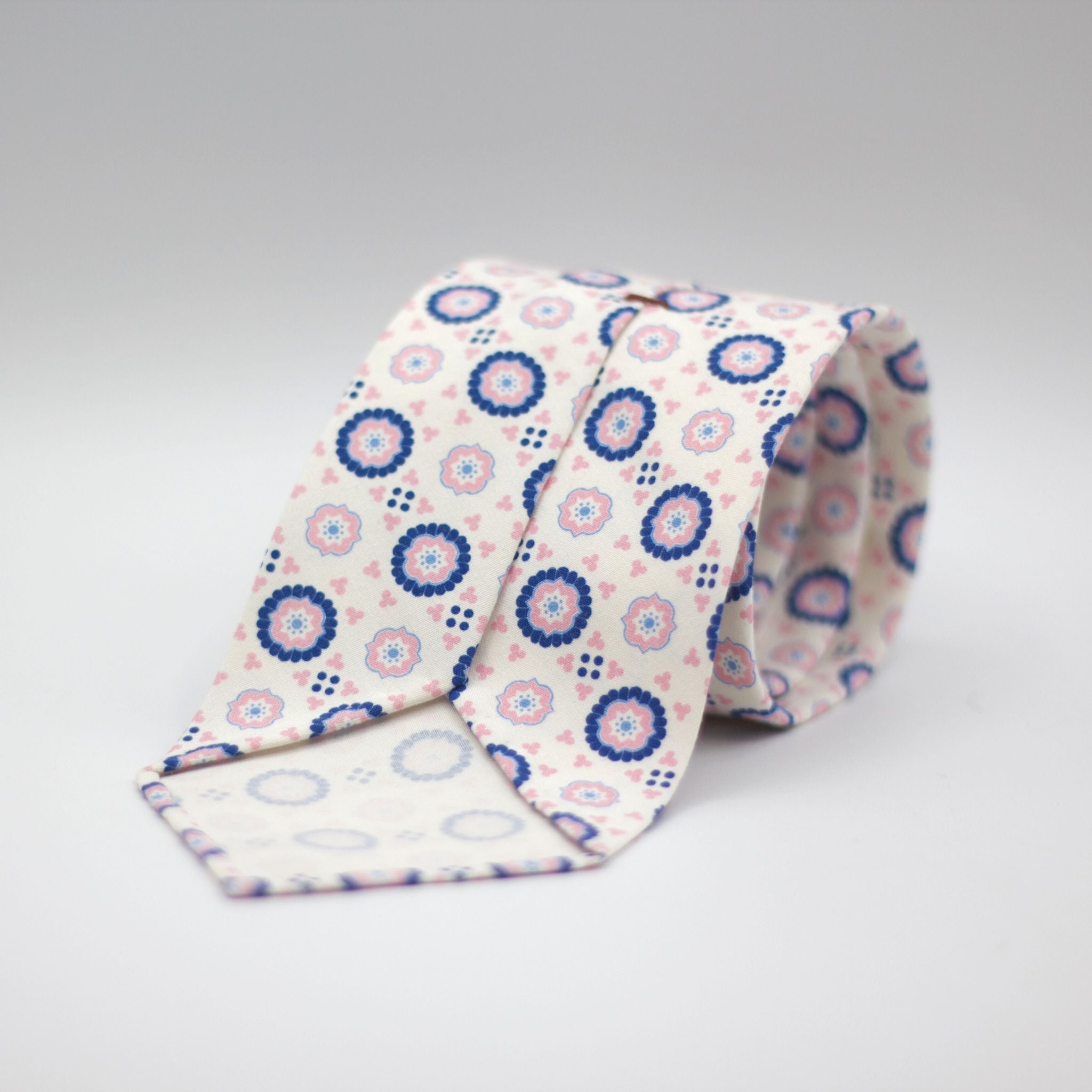 Cruciani & Bella - Printed Madder Silk  - Unlined - White, Pink and Blue Tie