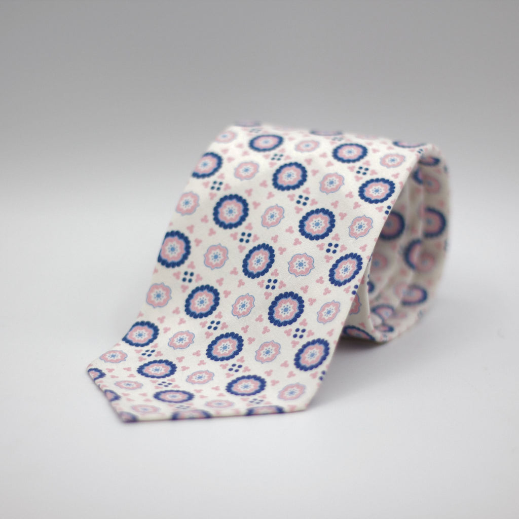 Cruciani & Bella - Printed Madder Silk  - Unlined - White, Pink and Blue Tie
