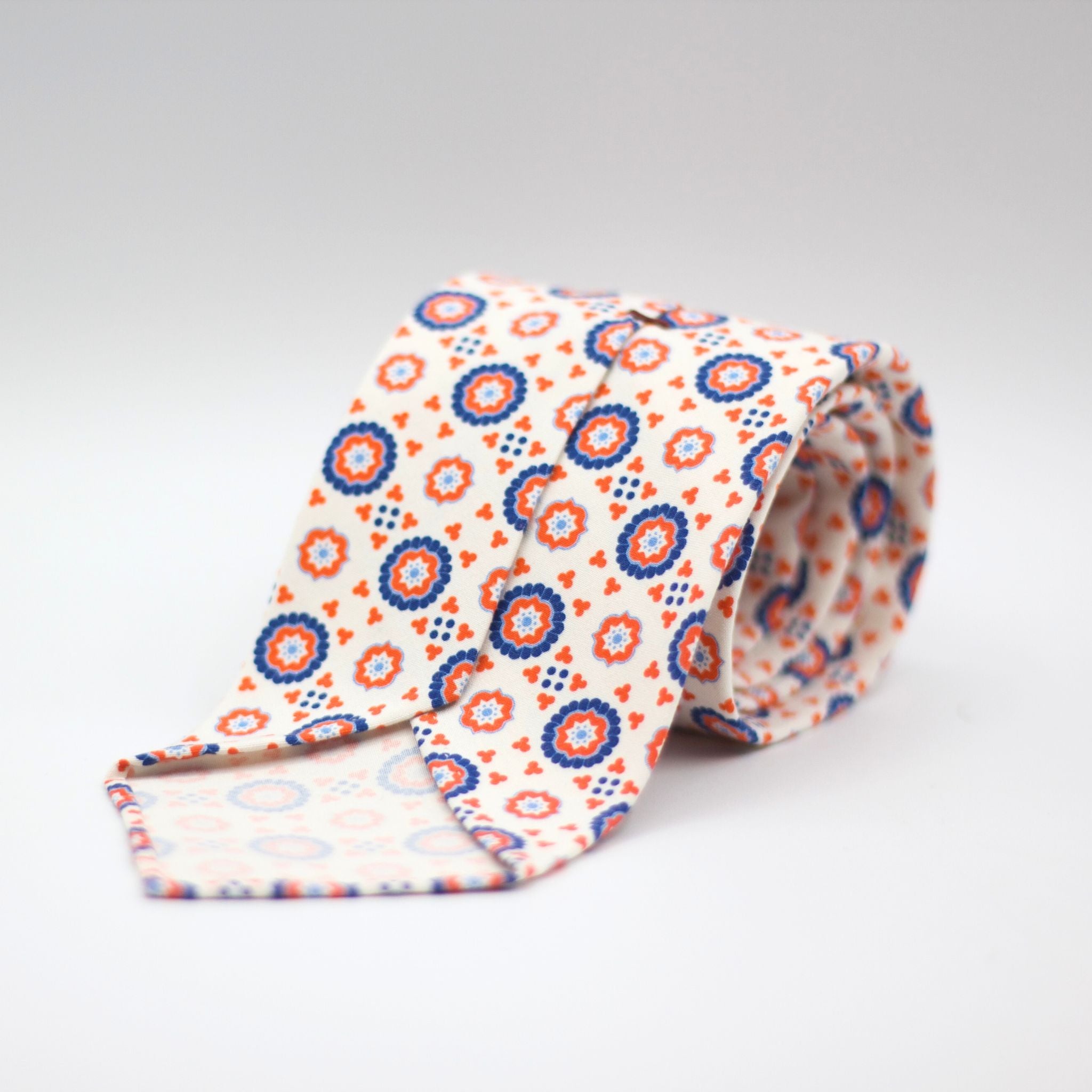 Cruciani & Bella - Printed Madder Silk  - Unlined - White, Red and Blue Tie