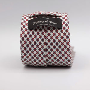 Holliday & Brown for Cruciani & Bella 100% printed Silk Self Tipped White, Red motif tie Handmade in Italy 8 cm x 150 cm