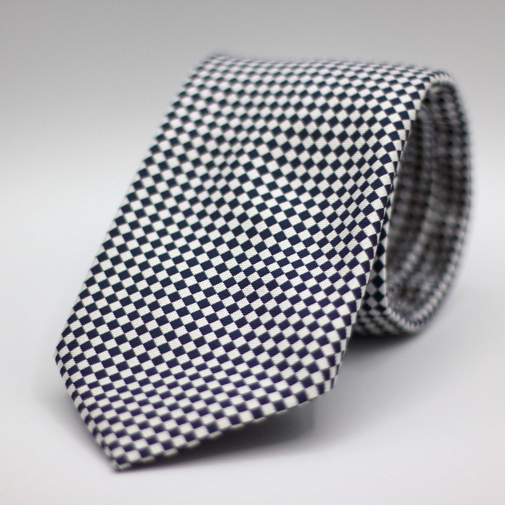 Cruciani & Bella 100% silk Tipped 3-Folds High White and Blue  Optical Motif Tie Handmade in Como, Italy 8 cm x 150 cm
