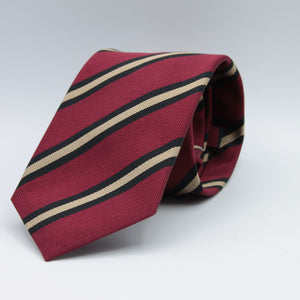 Cruciani & Bella 100% Silk Jacquard  Self Tipped Regimental "Wiltshire Regiment" Dark Red, Black and Beige stripes tie Handmade in Italy 8 cm x 148 cm #5698