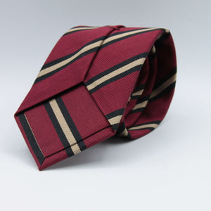 Cruciani & Bella 100% Silk Jacquard  Self Tipped Regimental "Wiltshire Regiment" Dark Red, Black and Beige stripes tie Handmade in Italy 8 cm x 148 cm #5698