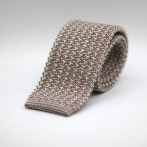 Cruciani & Bella 100% Wool Beige and White knitted tie Handmade in Italy 6 cm x 145 cm