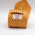 Cruciani & Bella 100% Printed Silk 36 oz UK fabric Unlined Yellow, Black Motif Unlined Tie Handmade in Italy 8 x 150 cm