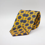 Cruciani &amp; Bella 100% Printed Silk Silk Made in England&nbsp; Self-tipped Yellow, Blue, &nbsp;Pink and Light Yellow Motif Tie 8 cm x 150 cm Handmade in &nbsp;England