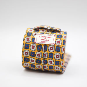 Cruciani & Bella - Printed Madder Silk  - Unlined - Yellow, Blue, Red and White Tie