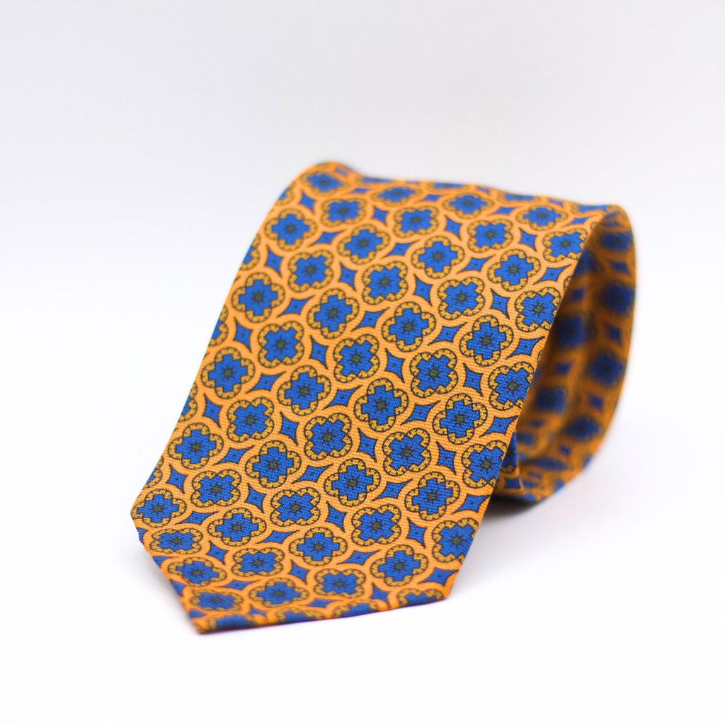 Cruciani & Bella 100% Printed Silk 36 oz UK fabric Unlined Yellow and Light Blue Unlined Tie Handmade in Italy 8 x 150 cm