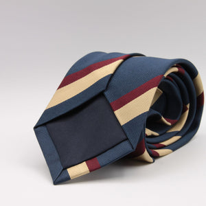 Holliday & Brown for Cruciani & Bella 100% Silk Jacquard  Regimental "Oxford Old Merchant Taylors" Blue, Burgundy and Gold stripe tie Handmade in Italy 8 cm x 150 cm