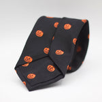 Cruciani & Bella 100% silk Tipped Black Pumpkin motif Tie Made in England 8 cm x 150 cm