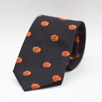 Cruciani & Bella 100% silk Tipped Black Pumpkin motif Tie Made in England 8 cm x 150 cm