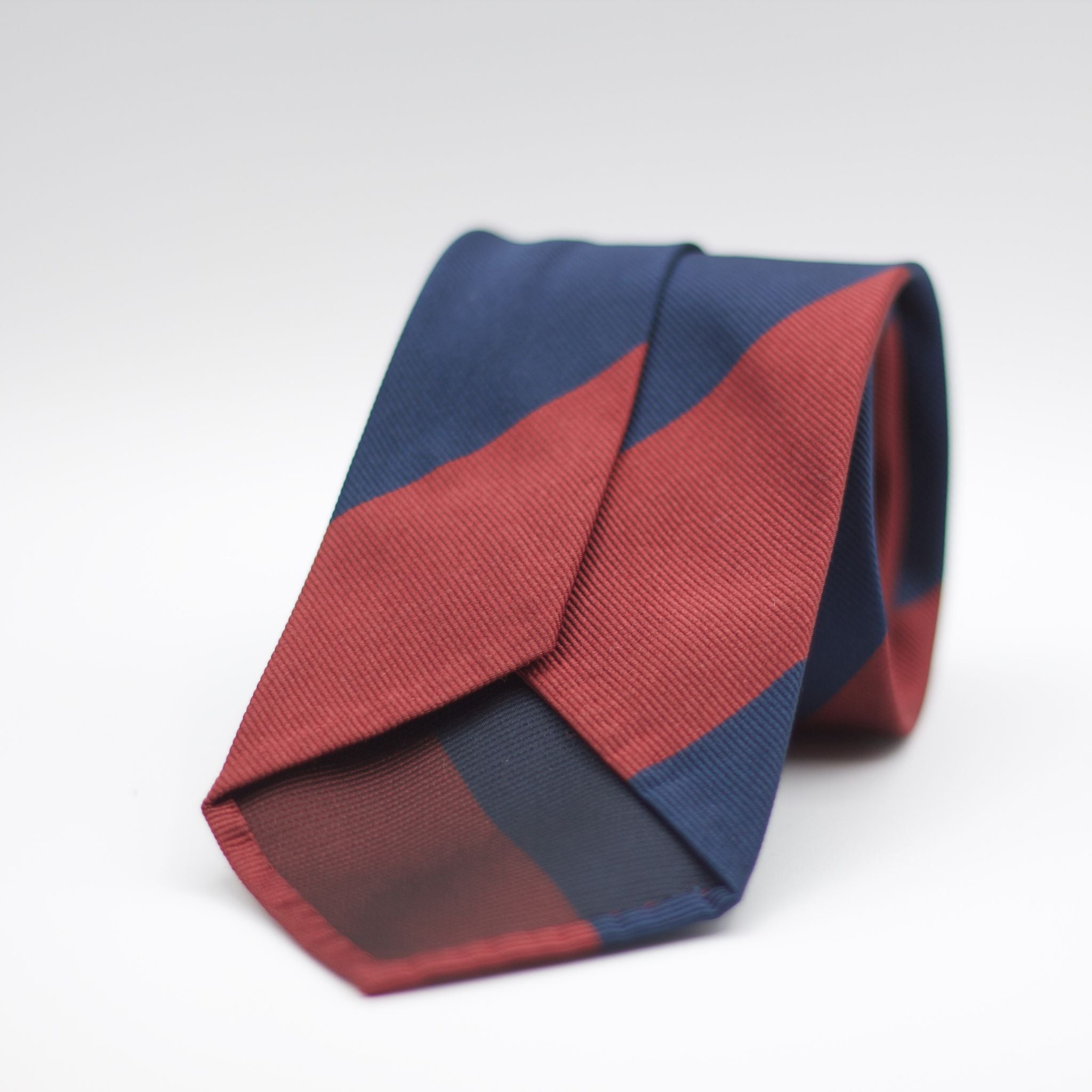 Cruciani & Bella 100% Woven Jacquard Silk Unlined Blue and Burgundy block stripes tie Handmade in Italy 8 x 150 cm
