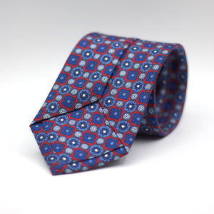 Cruciani & Bella 100% Silk Printed Self-Tipped Red, Blue, light blue and white motif Tie Handmade in Rome, Italy. 8 cm x 150 cm