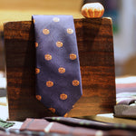 Cruciani & Bella 100% silk Tipped Blue Pumpkin motif Tie  Made in England 8 cm x 150 cm