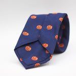 Cruciani & Bella 100% silk Tipped Blue Pumpkin motif Tie  Made in England 8 cm x 150 cm