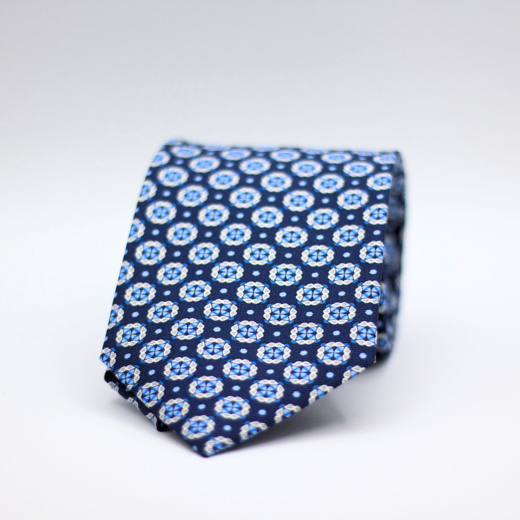 Holliday & Brown for Cruciani & Bella 100% printed Silk Self Tipped Blue, White and Light Blue motif tie Handmade in Italy 8 cm x 150 cm