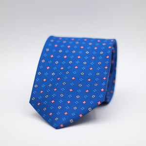 Holliday & Brown for Cruciani & Bella 100% printed Silk Self Tipped Electric Blue, with White, Light Blue and Pink motif tie Handmade in Italy 8 cm x 150 cm