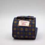 Cruciani & Bella  100% Printed Madder Silk  Italian fabric  Unlined tie Blue, Yellow and Brown motif 8 cm x 150 cm