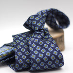 Cruciani & Bella 100% Woven Jacquard Silk Unlined Blue, Green, light Blue and Copper Unlined Tie Handmade in England 8 x 153 cm