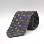 Cruciani & Bella  100% Printed Madder Silk  Italian fabric  Unlined tie Blue, Yellow and Brown motif 8 cm x 150 cm