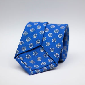 Holliday & Brown for Cruciani & Bella 100% printed Silk Self Tipped Blue, with Grey and Light Blue motif tie  Handmade in Italy 8 cm x 150 cm