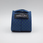 Holliday & Brown for Cruciani & Bella 100% printed Silk Self Tipped Blue, with Green and Light Blue motif tie Handmade in Italy 8 cm x 150 cm