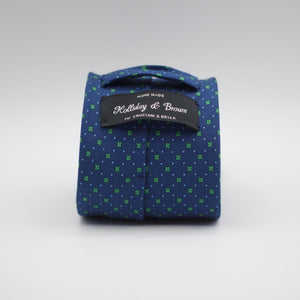 Holliday & Brown for Cruciani & Bella 100% printed Silk Self Tipped Blue, with Green and Light Blue motif tie Handmade in Italy 8 cm x 150 cm