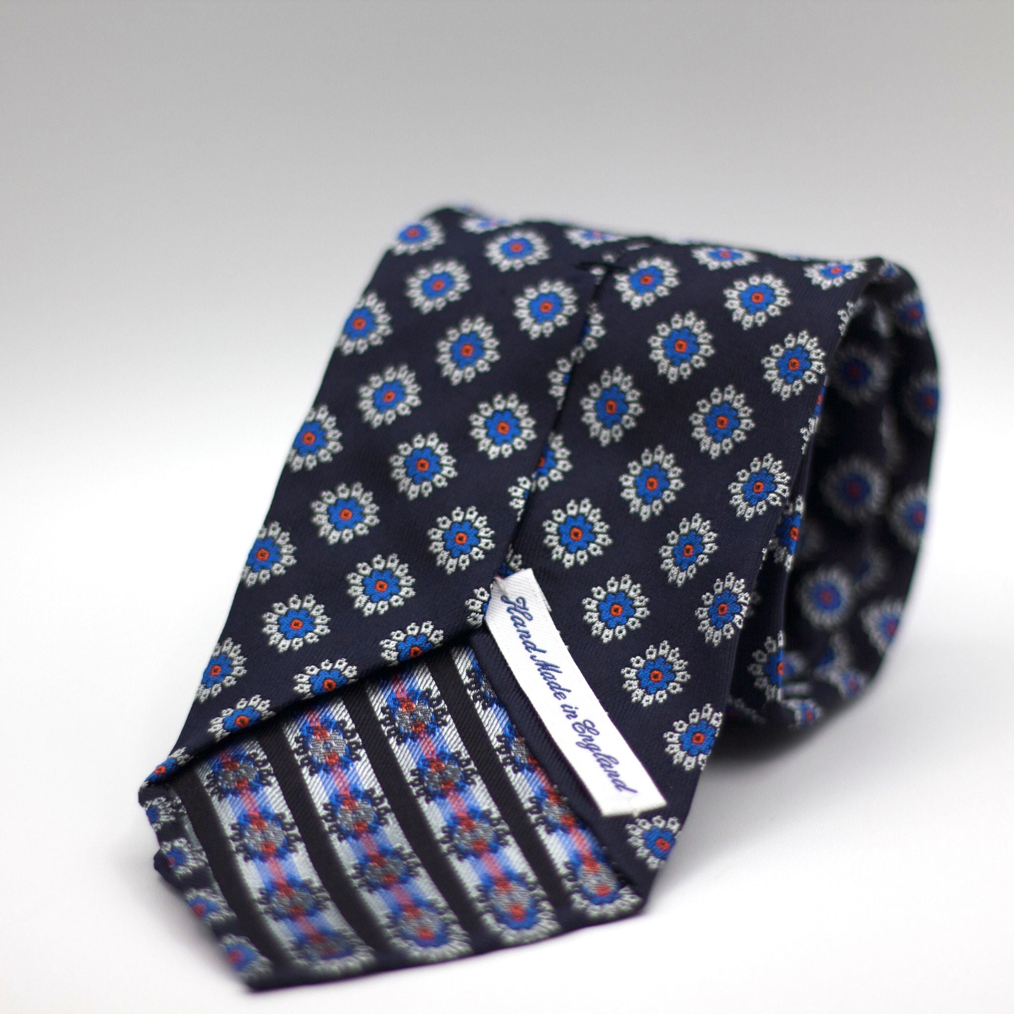 Cruciani & Bella 100% Woven Jacquard Silk Unlined Blue, Grey, light Blue and Red Unlined Tie Handmade in England 8 x 153 cm
