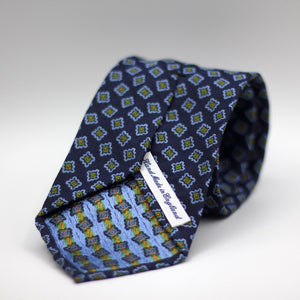 Cruciani & Bella 100% Woven Jacquard Silk Unlined Blue, Green, light Blue and Copper Unlined Tie Handmade in England 8 x 153 cm