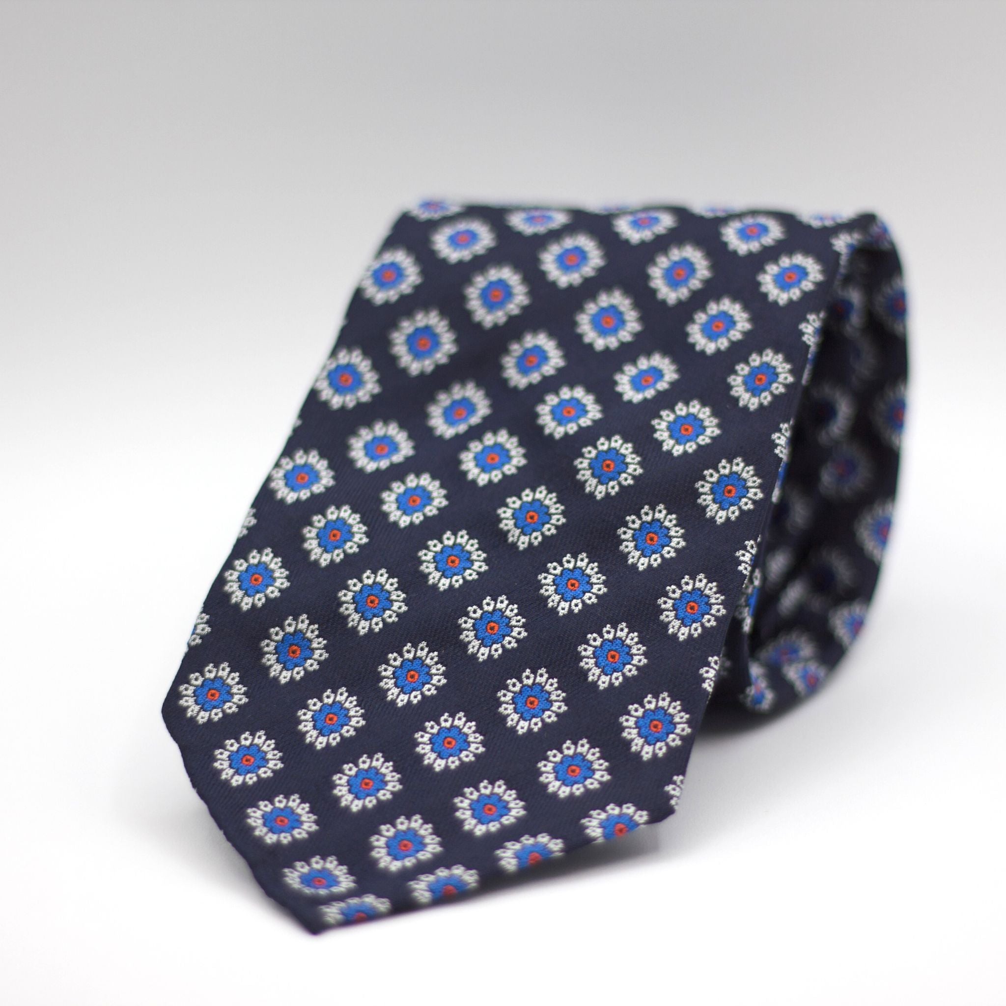 Cruciani & Bella 100% Woven Jacquard Silk Unlined Blue, Grey, light Blue and Red Unlined Tie Handmade in England 8 x 153 cm