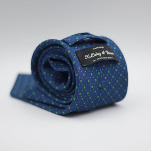 Holliday & Brown for Cruciani & Bella 100% printed Silk Self Tipped Blue, with Green and Light Blue motif tie Handmade in Italy 8 cm x 150 cm
