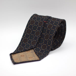 Cruciani & Bella 100%  Printed Wool  Unlined Hand rolled blades Blue, Brown, Beige and light Blue  Motif Tie Handmade in Italy 8 cm x 150 cm #7271
