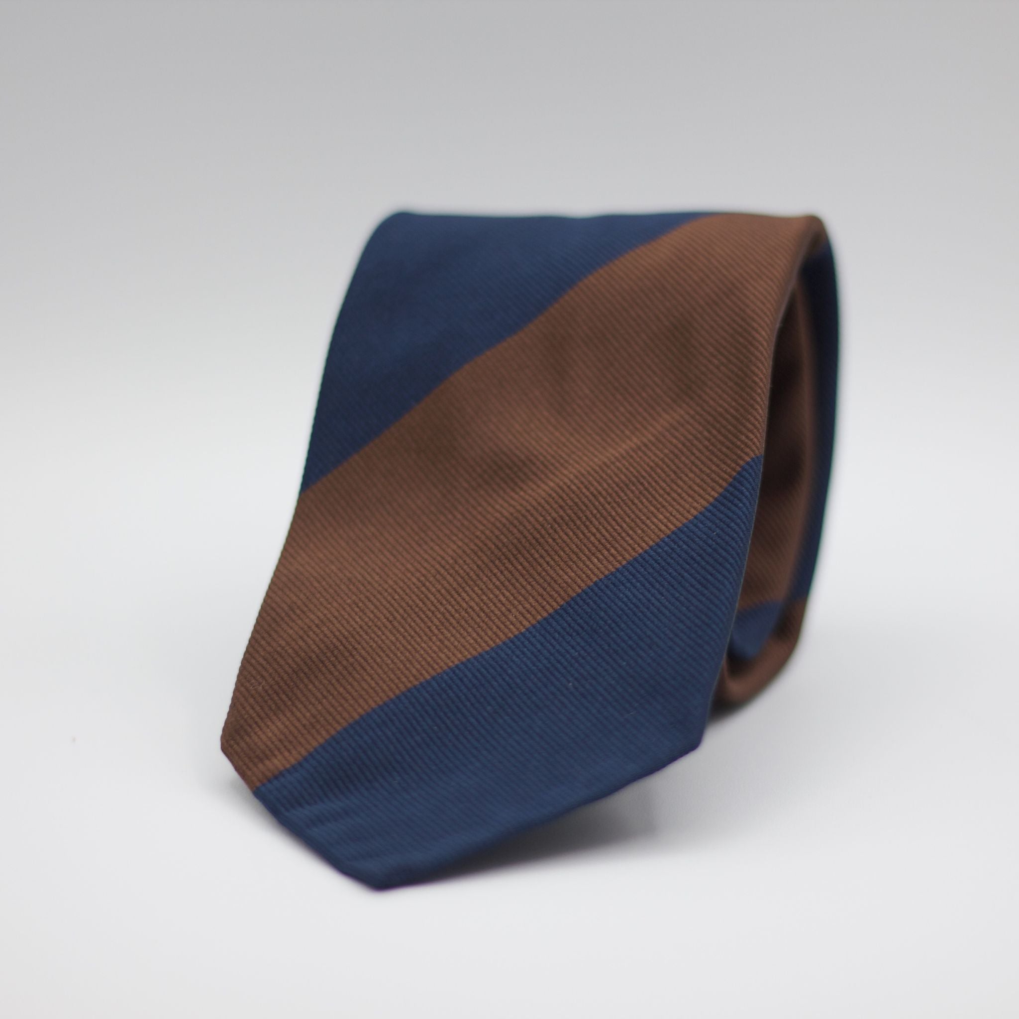Cruciani & Bella 100% Woven Jacquard Silk Unlined Blue and Brown block stripes Unlined Tie Handmade in Italy 8 x 150 cm