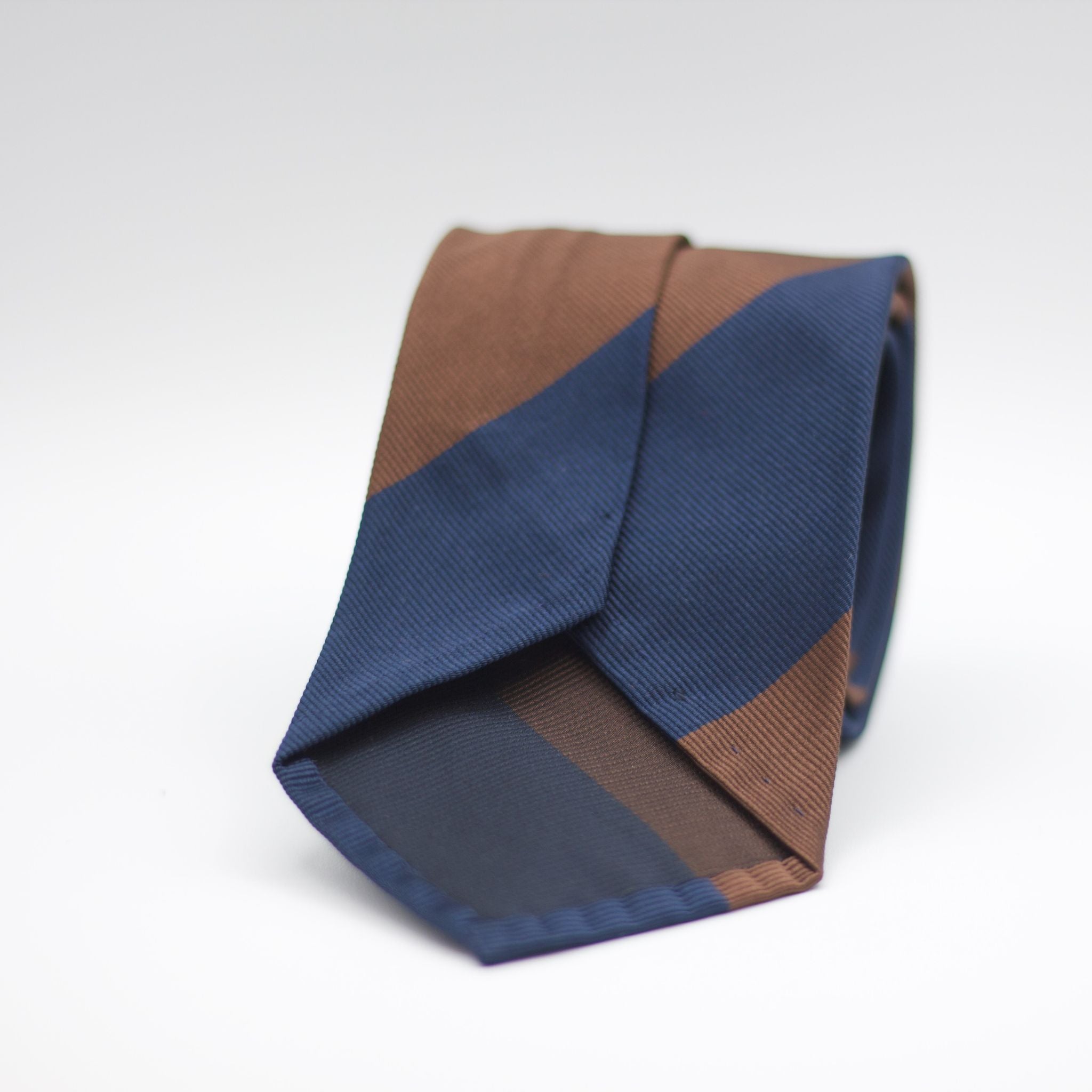 Cruciani & Bella 100% Woven Jacquard Silk Unlined Blue and Brown block stripes Unlined Tie Handmade in Italy 8 x 150 cm