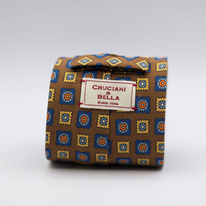 Cruciani & Bella - Printed Madder Silk  - Khaki, Blue, light Blue, Yellow and Orange motif - Unlined tie #7235