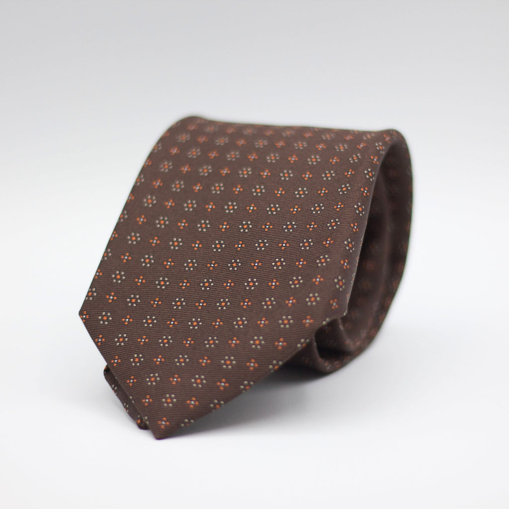 Holliday & Brown for Cruciani & Bella 100% printed Silk Self Tipped Blue, with Green and Light Blue motif tie Handmade in Italy 8 cm x 150 cm
