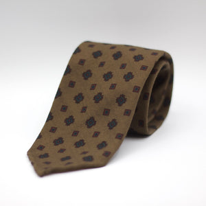 Cruciani & Bella 100%  Printed Wool  Unlined Hand rolled blades Light  Brown, Burgundy and Blue Motifs Tie Handmade in Italy 8 cm x 150 cm