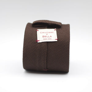 Cruciani & Bella 100% Silk Grenadine Garza Fina Woven in Italy Unlined Hand rolled blades Brown plain  tie Handmade in Italy 8 cm x 150 cm