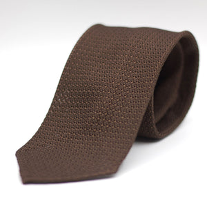 Cruciani & Bella 100% Silk Grenadine Garza Grossa Woven in Italy Unlined Hand rolled blades Brown plain tie Handmade in Italy 8 cm x 150 cm