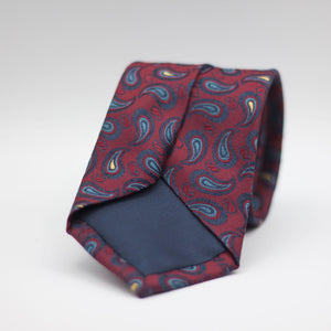 Franco Bassi for Cruciani & Bella 100% Silk Jacquard  Tipped Burgundy, Navy Blue, Light Blue and White Paisley motif tie Handmade in Italy 8 cm x 150 cm